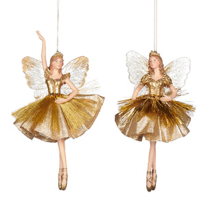 Goodwill Feather Fabric Fairy Ornament Gold 18Cm, Set Of 2, Assortment