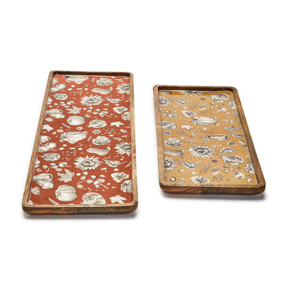 Two's Autumn Soiree Hand-Crafted Set of 2 Long Rectangular Serving Tray/Platter