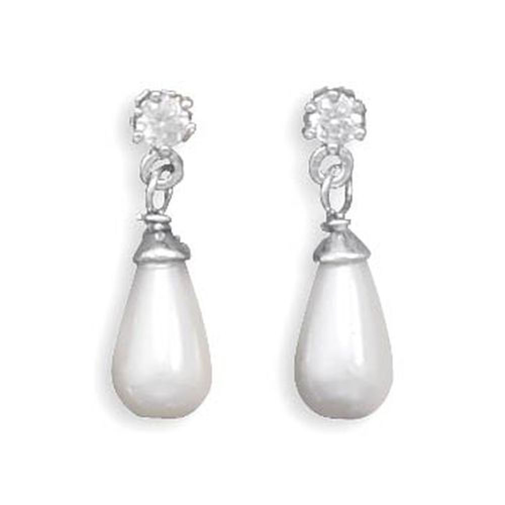 MMA Simulated Pearl Drop with Cz Post Earrings