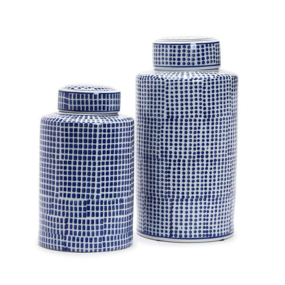 Two's Company Shibori Set of 2 Blue And White Covered Jar Include Two Designs