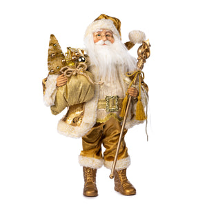 Goodwill Fabric Santa With Staff/Tree Two-tone Gold 49.5Cm