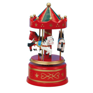 Musicbox Kingdom Red & Green Wooden Carousel Turns To The Melody Bolero