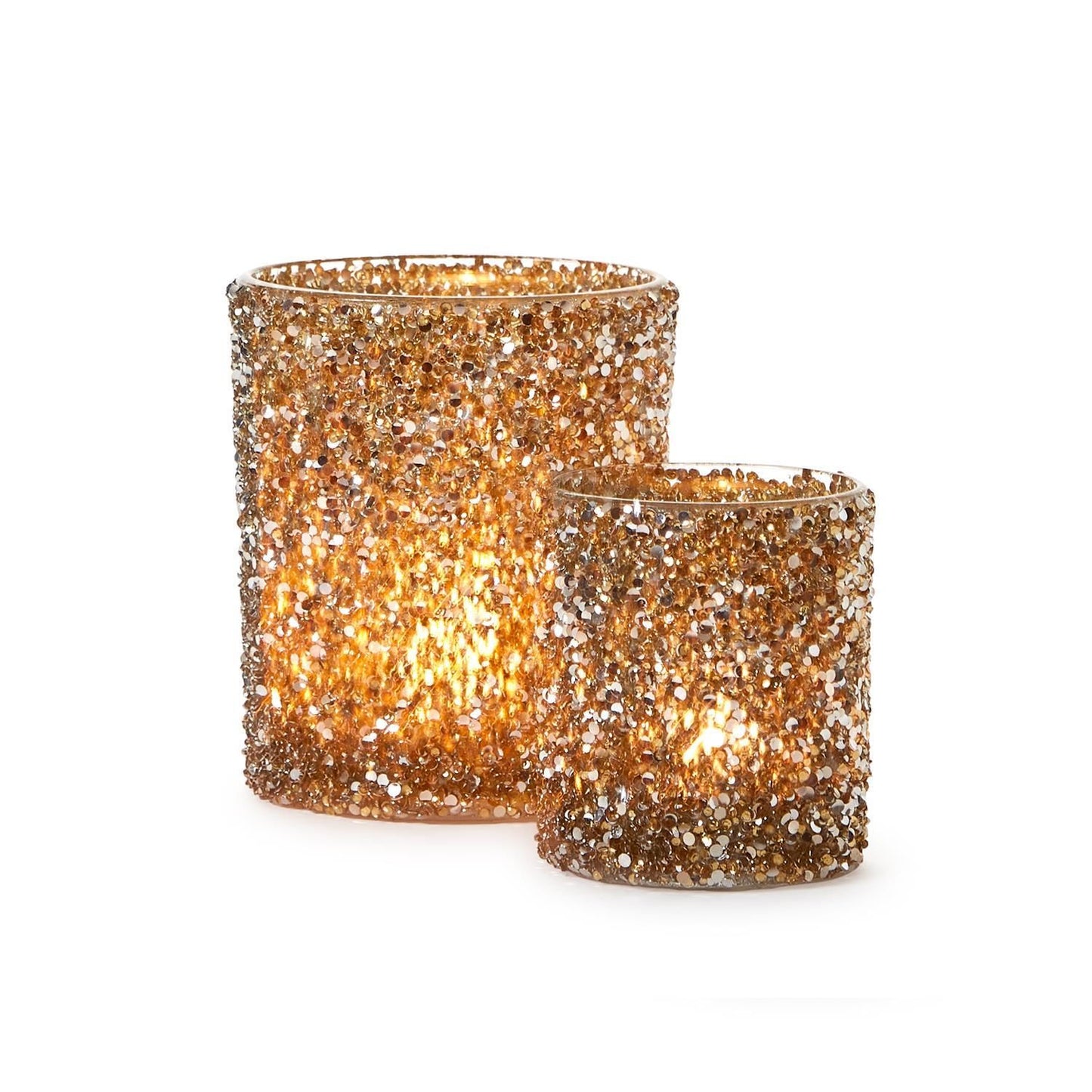 Two's Company Sparkle Set Of 2 Bead Encrusted Candleholders in 2 Sizes - Glass