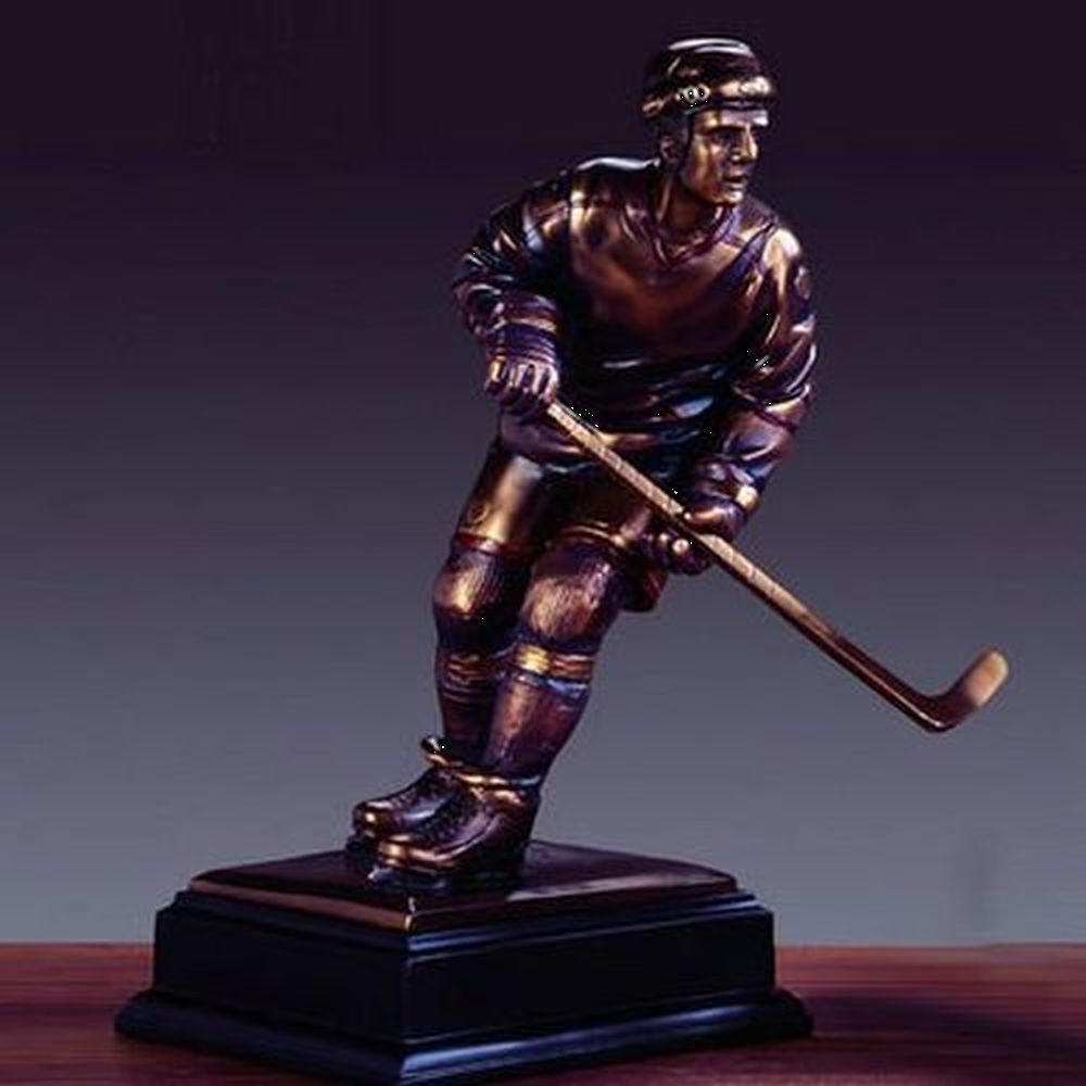 Treasure of Nature Passing Hockey Player Statue, Bronze Finish w/ Base, 13.5"