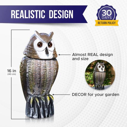 Lijo Solar Owl Animal Scarecrow 2020– Rotating Head Owl Decoy
