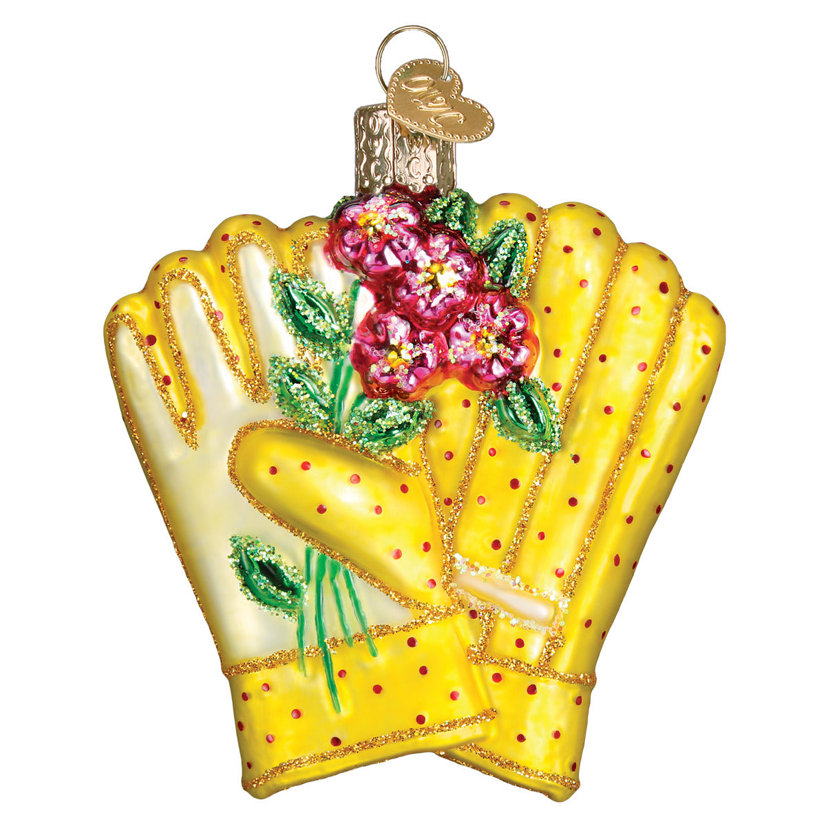 Old World Christmas Bright Yellow Gardening Gloves Ornament