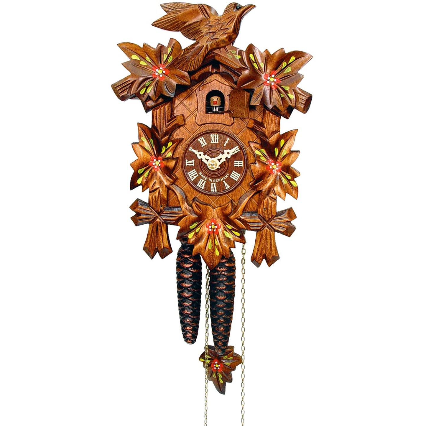 Alexander Taron Engstler Cuckoo Clock 5 Leaf Design With Red Flowers
