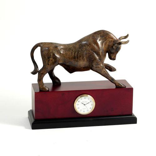 Bey Berk Brass Bull Sculpture With Quartz Clock by Bey Berk