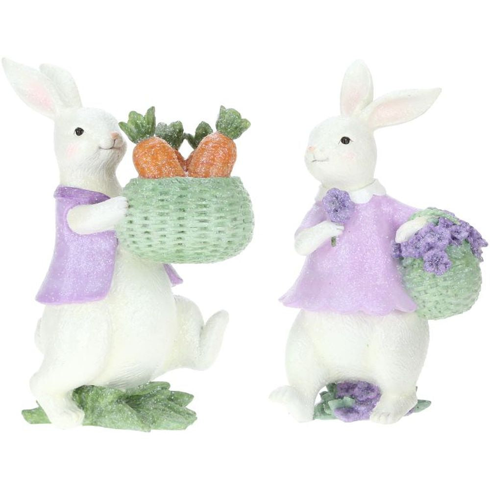 Mark Roberts 2023 Mr. & Mrs. Bunny With Basket Figurine 8.5''Assortment of 2