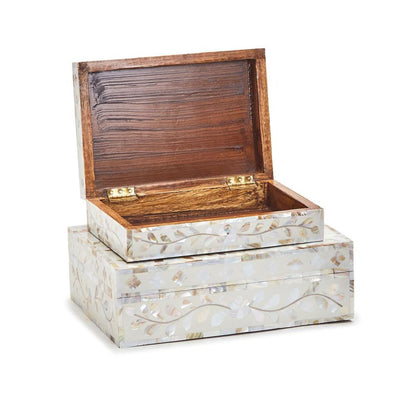 Two's Company Wisteria Set of 2 MOP Hinged Cover Box - MDF/MOP/Mango Wood/Resin