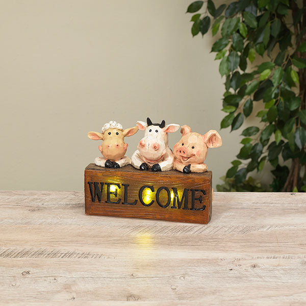Gerson Company 9.1"L Solar Lighted Resin Farm Animals w/ "Welcome" Sign
