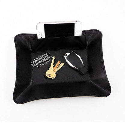 Black Leather Valet with Side Compartment for Phone