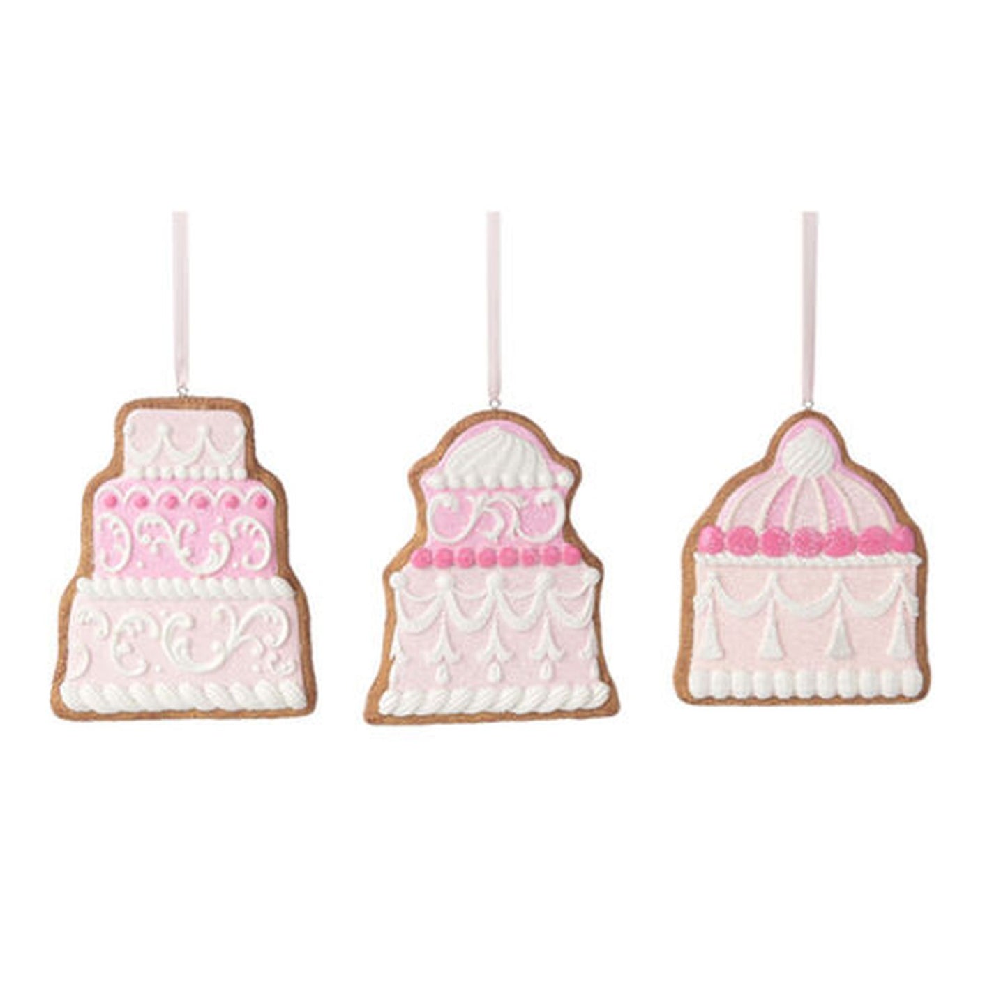 Nutcracker Sweet Shoppe Set of 3 Assortment Pink Cake Cookie Ornaments