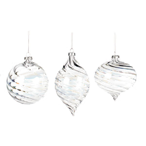 Goodwill Glass Ir.Swirl Ball/Finial Ornament Clear 10Cm, Set Of 3, Assortment