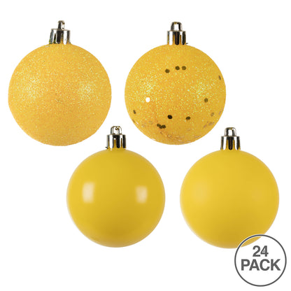 Vickerman 2.4" Yellow 4-Finish Ball Ornament Assortment, 24 Per Box
