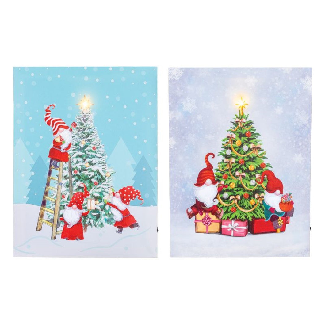 Hanna’s Handiworks Gnome Christmas Canvas Light-Up Sign Set Of 2 Assortment
