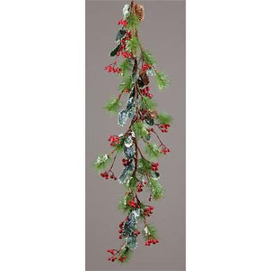 Your Heart's Delight Garland with Pinecones, Red Berries, Rusty Bells & Snow, Red