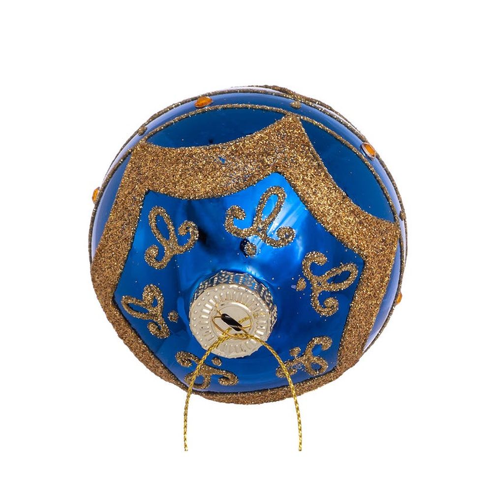 Kurt Adler 80MM Shiny Navy Blue with Gold Glass Balls Ornaments, 6-Piece Set