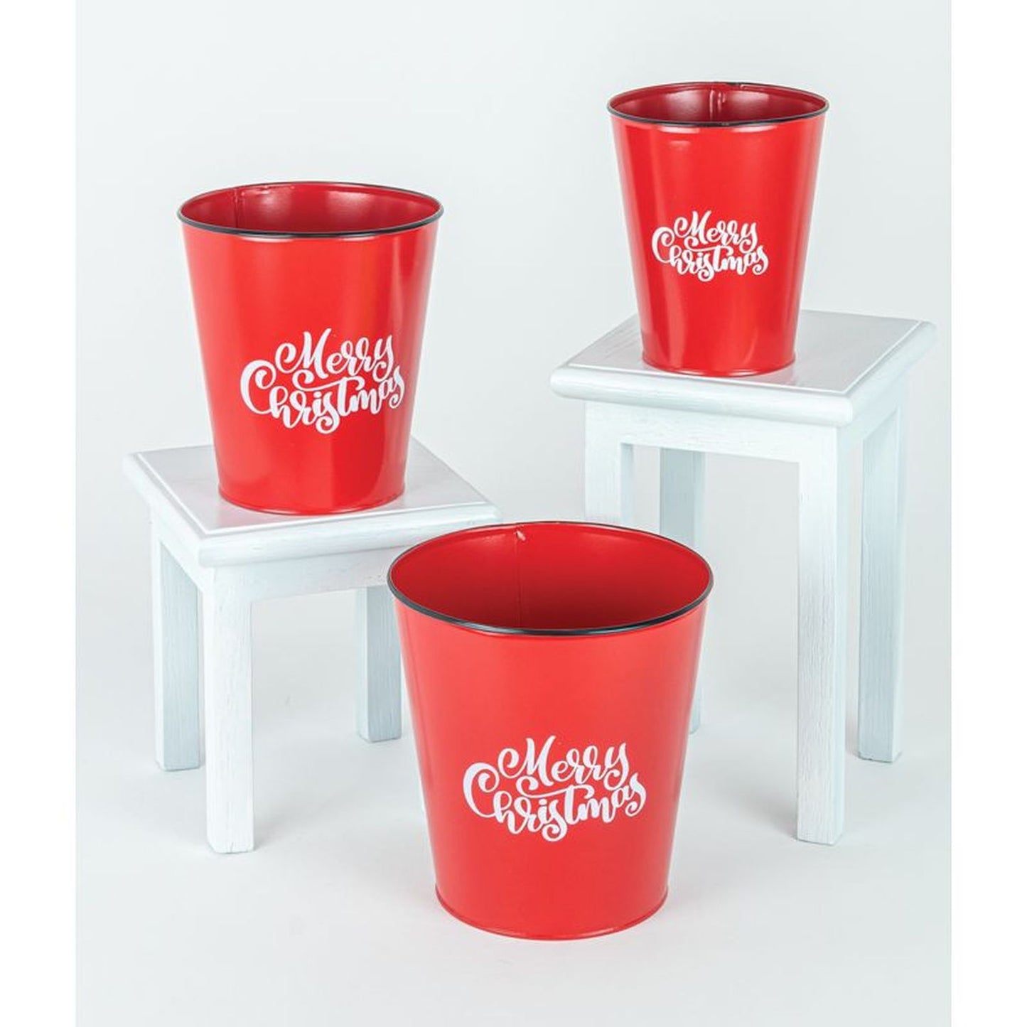 Hanna's Handiworks Red And White Christmas Bucket Set Of 3