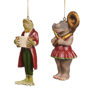 Goodwill Music Frog/Hippo Ornament Red/Green 10.5Cm, Set Of 2, Assortment