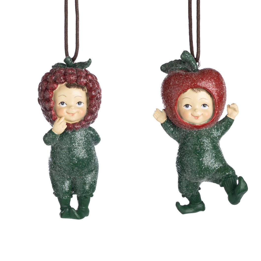 Goodwill Apple/Raspberry Kid Ornament Burgundy/Green 10Cm, Set Of 2, Assortment