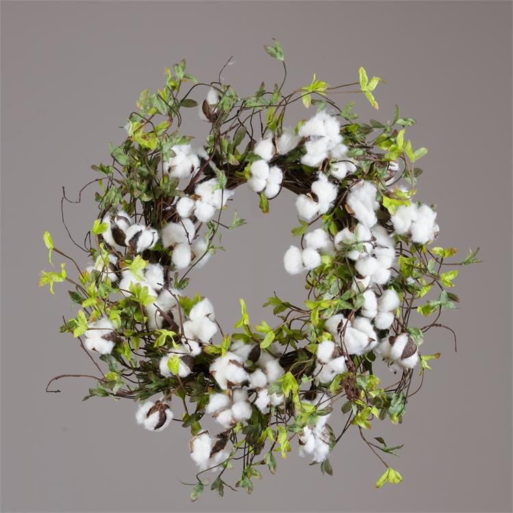 Your Heart's Delight Wreath - Twig Base Cotton Miniature Green Leaves, Green