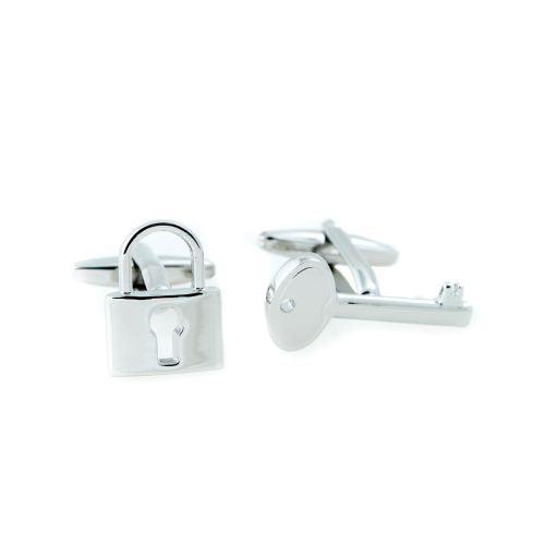 Bey Berk Rhodium Plated Lock & Key Design Cufflinks by Bey Berk