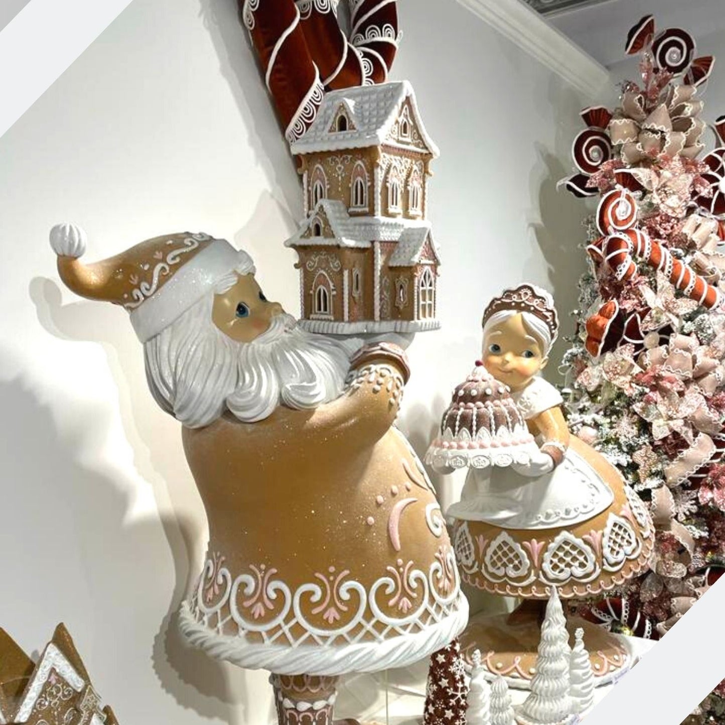 December Diamonds Gingerbread Village 45" Gingerbread Santa With House Display