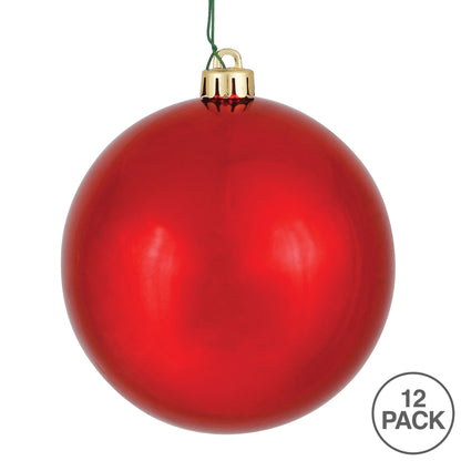 Vickerman 3" Red Shiny Ball Ornament, 12 per Bag, Plastic