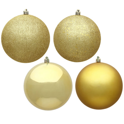 Vickerman 4" Gold 4-Finish Ball Ornament Assortment, 12 Per Box