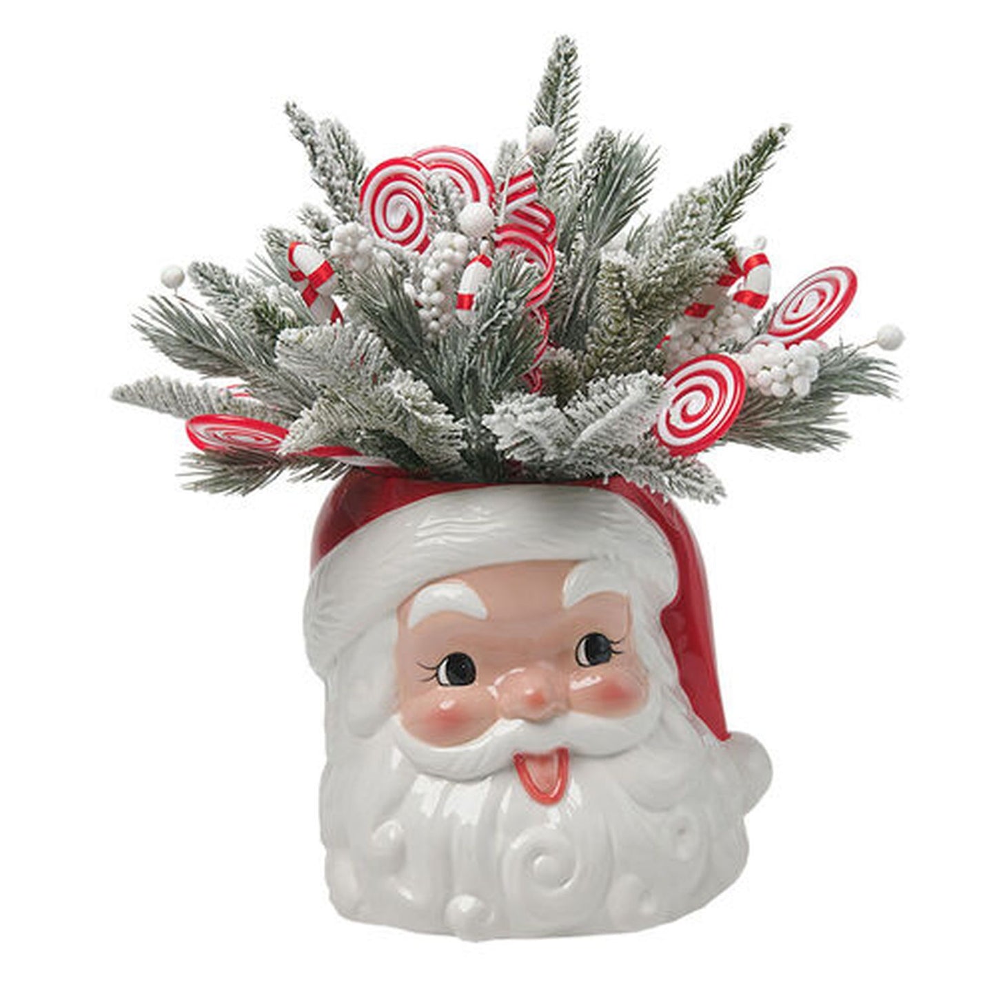 December Diamonds Christmas Carousel Santa Head With Evergreens And Peppermints