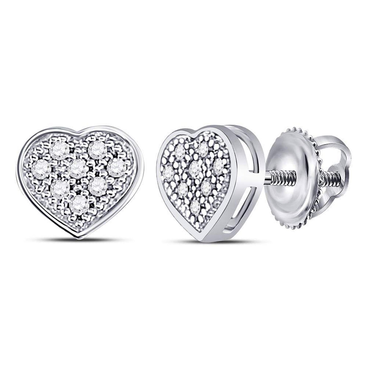 GND 10kt White Gold Womens Round Diamond Heart Cluster Earrings 1/20 Cttw