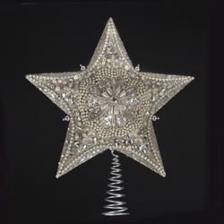Kurt Adler Platinum Glitter W/Ivory Pearls Star Tree Topper