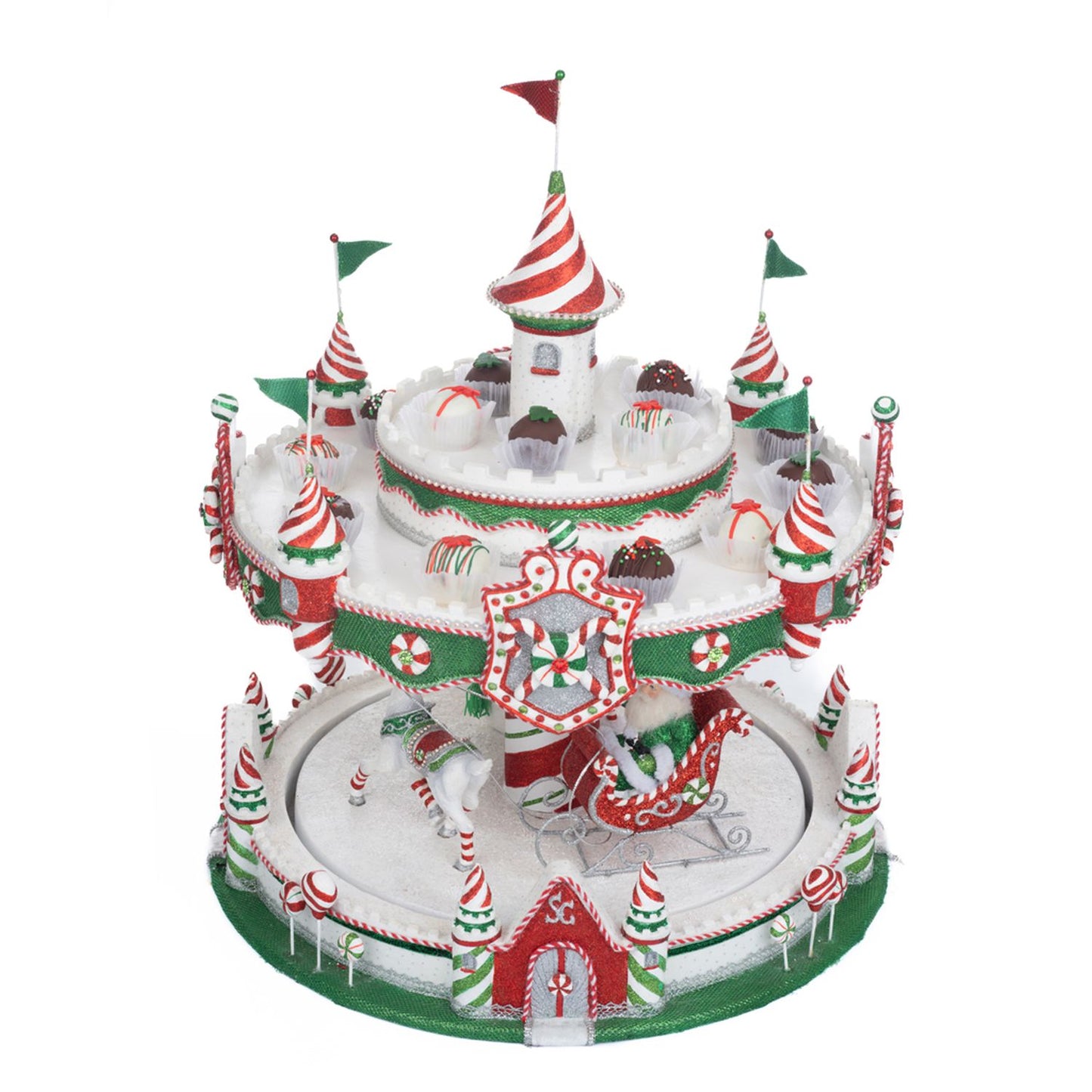 Katherine's Collection 2023 Peppermint Palace 48" Carousel Cupcake Server, Green