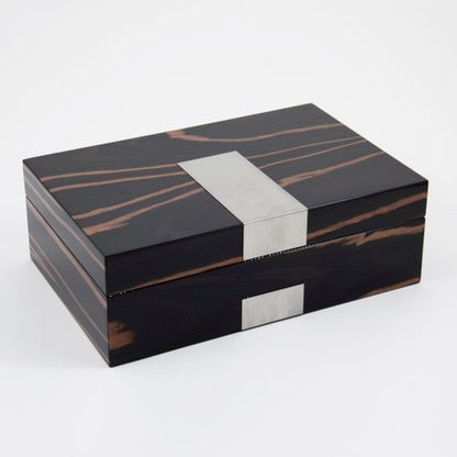Lacquered "Ebony" Burl Wood Valet Box For Watches & Cufflink