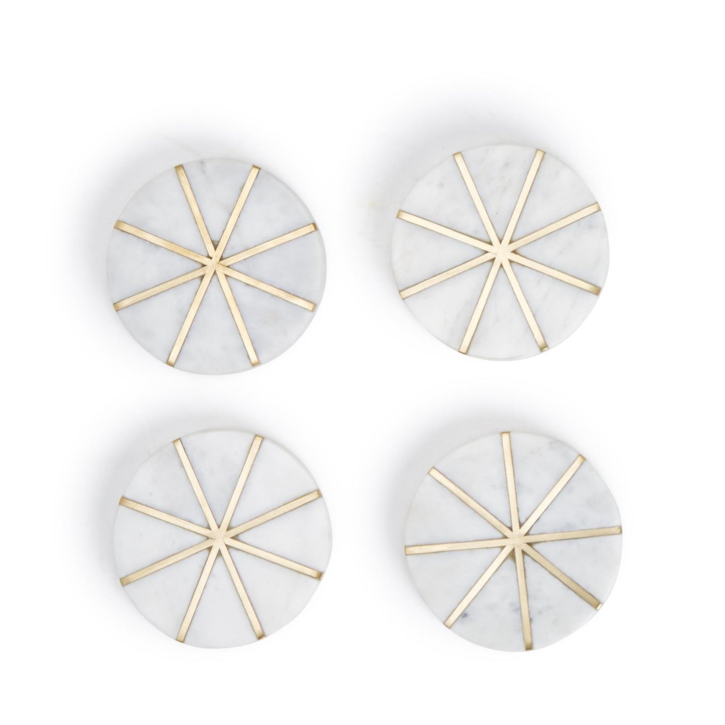 Two's Company Sunburst Set of 4 White Marble Coasters