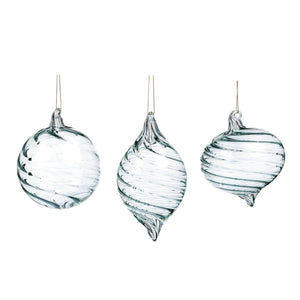 Goodwill Glass Swirl Ball/Finial Ornament Blue/Clear 10Cm, Set Of 3, Assortment