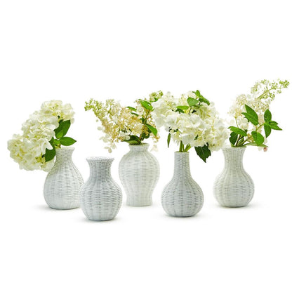 Two's Company Natural Beauties Set of 5 White Basket Weave Pattern Vases - Resin