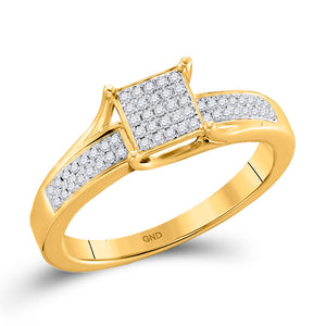 GND 10kt Yellow Gold Round Diamond Elevated Square Cluster Ring 1/6 Cttw, S/7