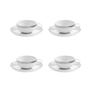 Vista Alegre Domo Platina Teacup And Saucer, Set of 4, Porcelain
