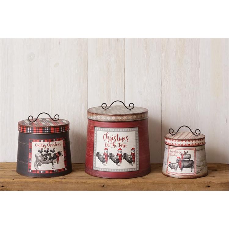 Your Heart's Delight Audrey's Set of 3 Nesting Tins - Christmas On The Farm