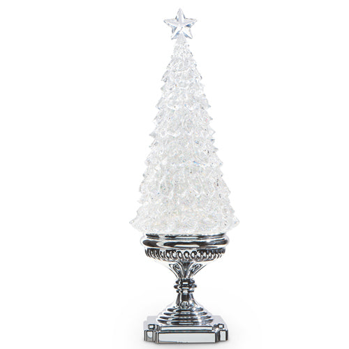 Raz Holiday Water Lanterns 2023 17" Lighted Tree With Silver Swirling Glitter