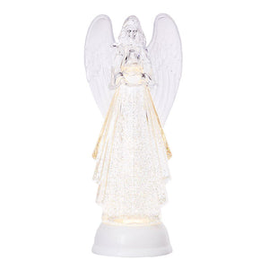 Raz Imports All That Glistens 13" Lighted Angel with Silver Swirling Glitter