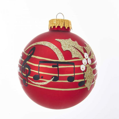 Kurt Adler 80Mm Red With Music Notes Glass 6 Ball Ornaments