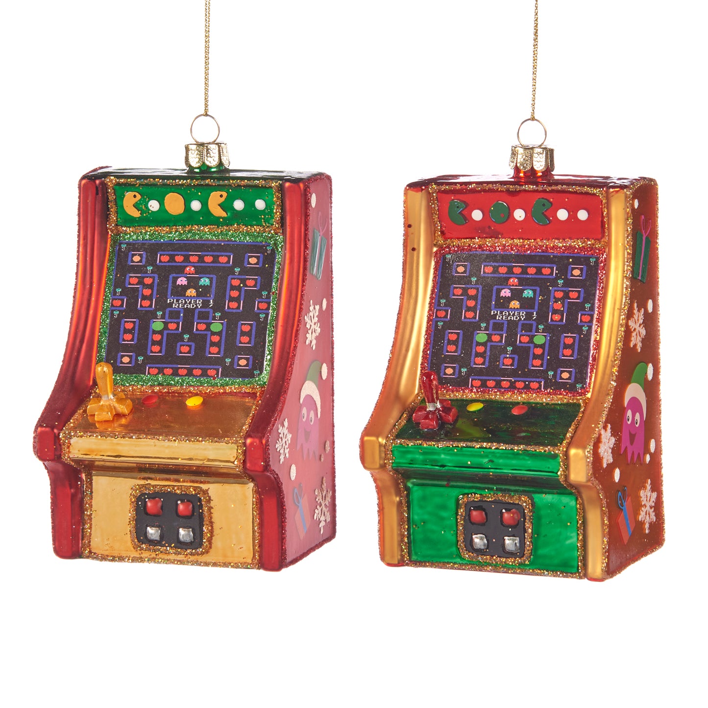 Goodwill Glass Arcade Game Ornament Red/Green 12Cm, Set Of 2, Assortment