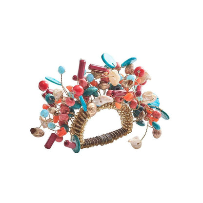 Kim Seybert Cozumel Napkin Ring in Coral & Turquoise, Set of 4, Metal