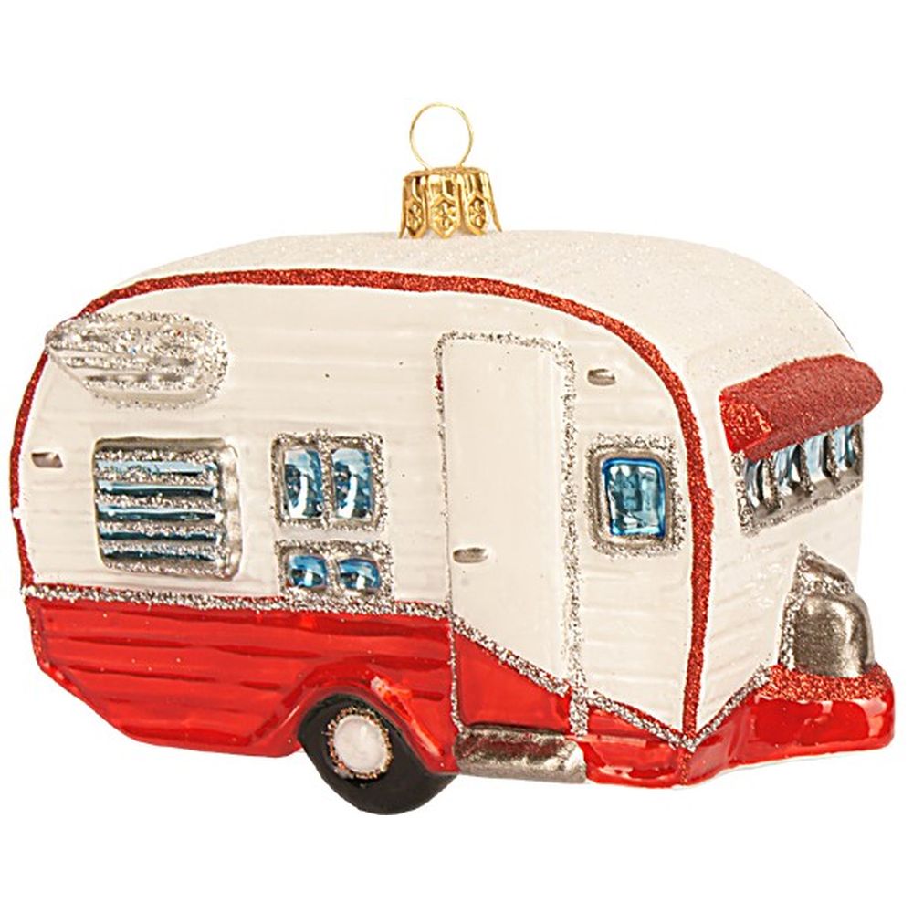 The Whitehurst Company Vintage Camper 4.5" Ornament - Glass Blown Holiday Decor