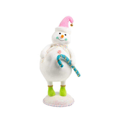 December Diamonds Snow Cream Shoppe 22" Snowman With Blue Candy Cane Figurine