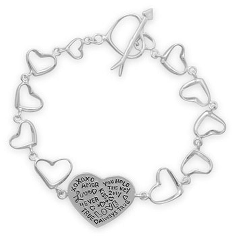 MMA Sterling Silver 7.5" Heart Link Message Bracelet