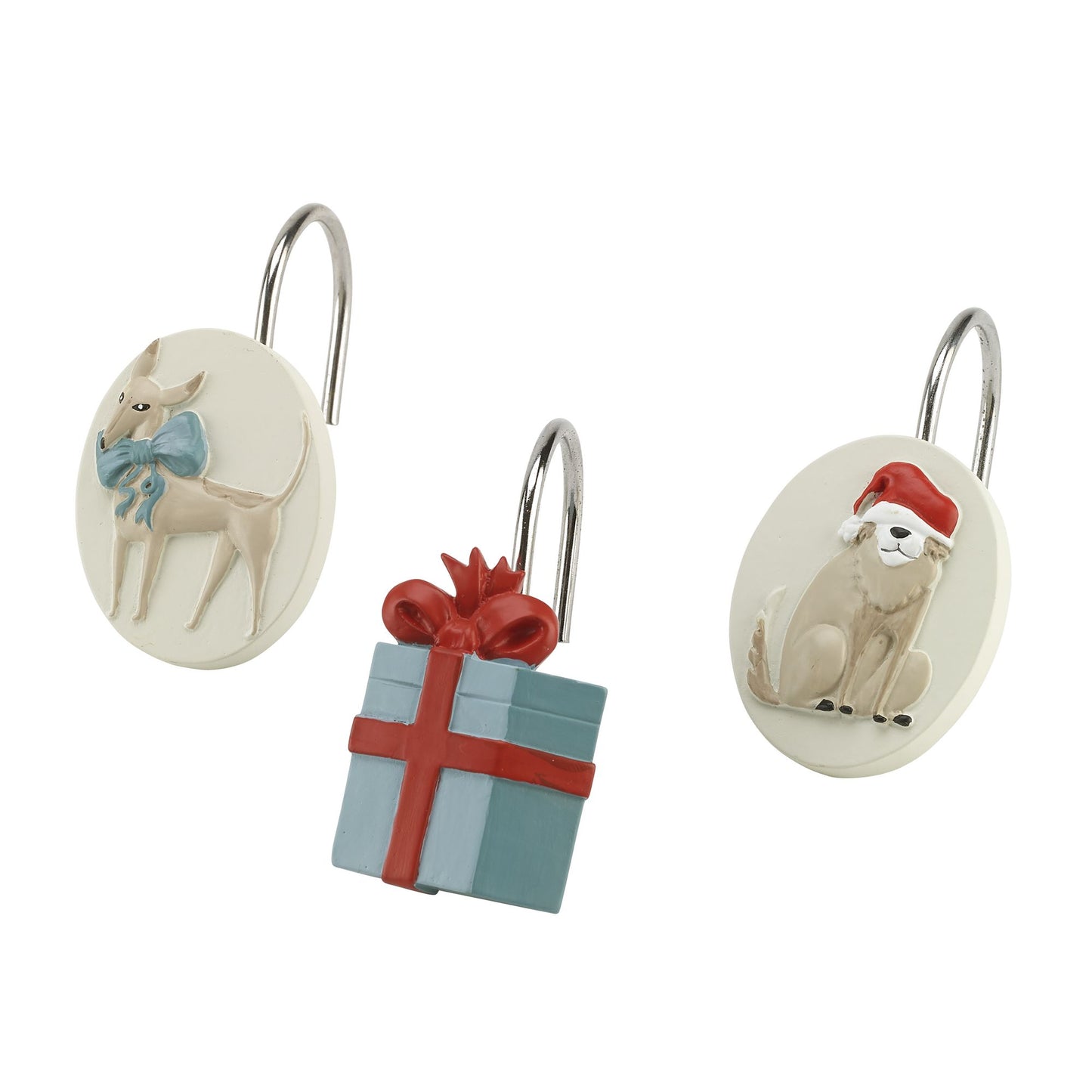 Avanti Linens Holiday Dogs Set of 12 Shower Hooks - Polyester, Multi-Color